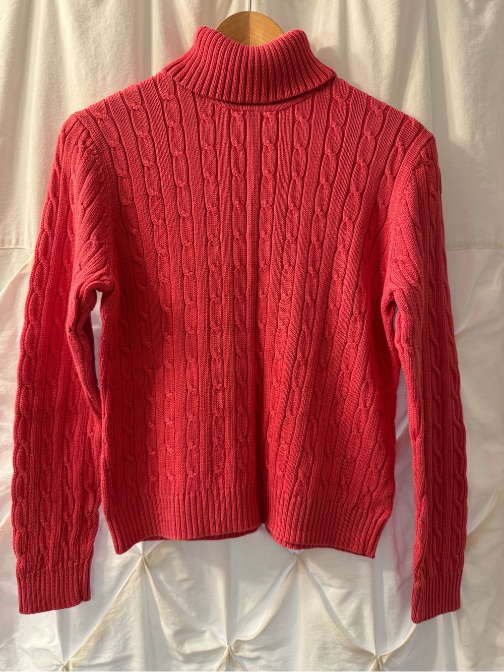Classic Cable-Knit Turtleneck Sweater, Medium Petite, Bright Pink